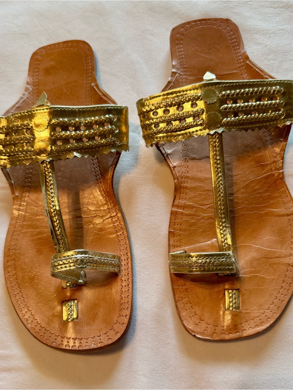 Traditional Leather Gold Indian Women's Sandals
